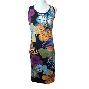 The Kit by Daniel Vosovic Midi Tank‎ Dress Black Floral Camelia Large Art Deco